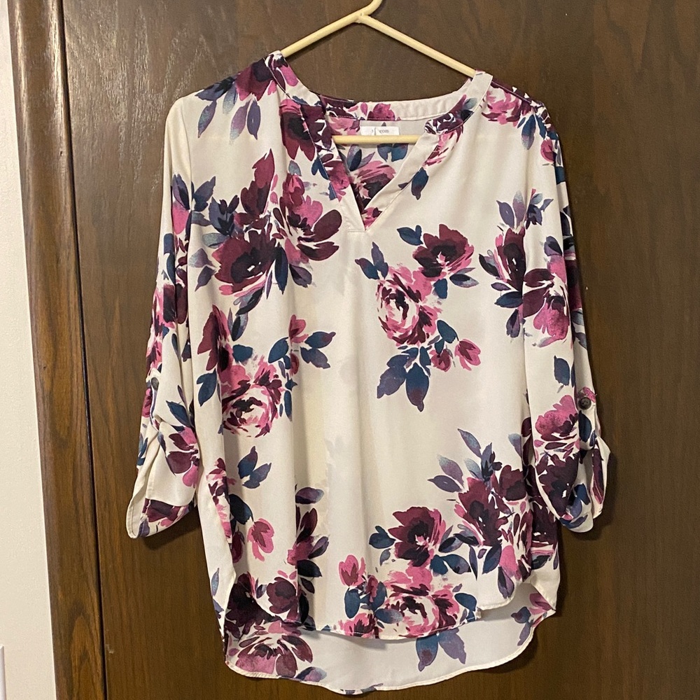 Maurice’s Floral V-Neck Blouse in Cream and Plum